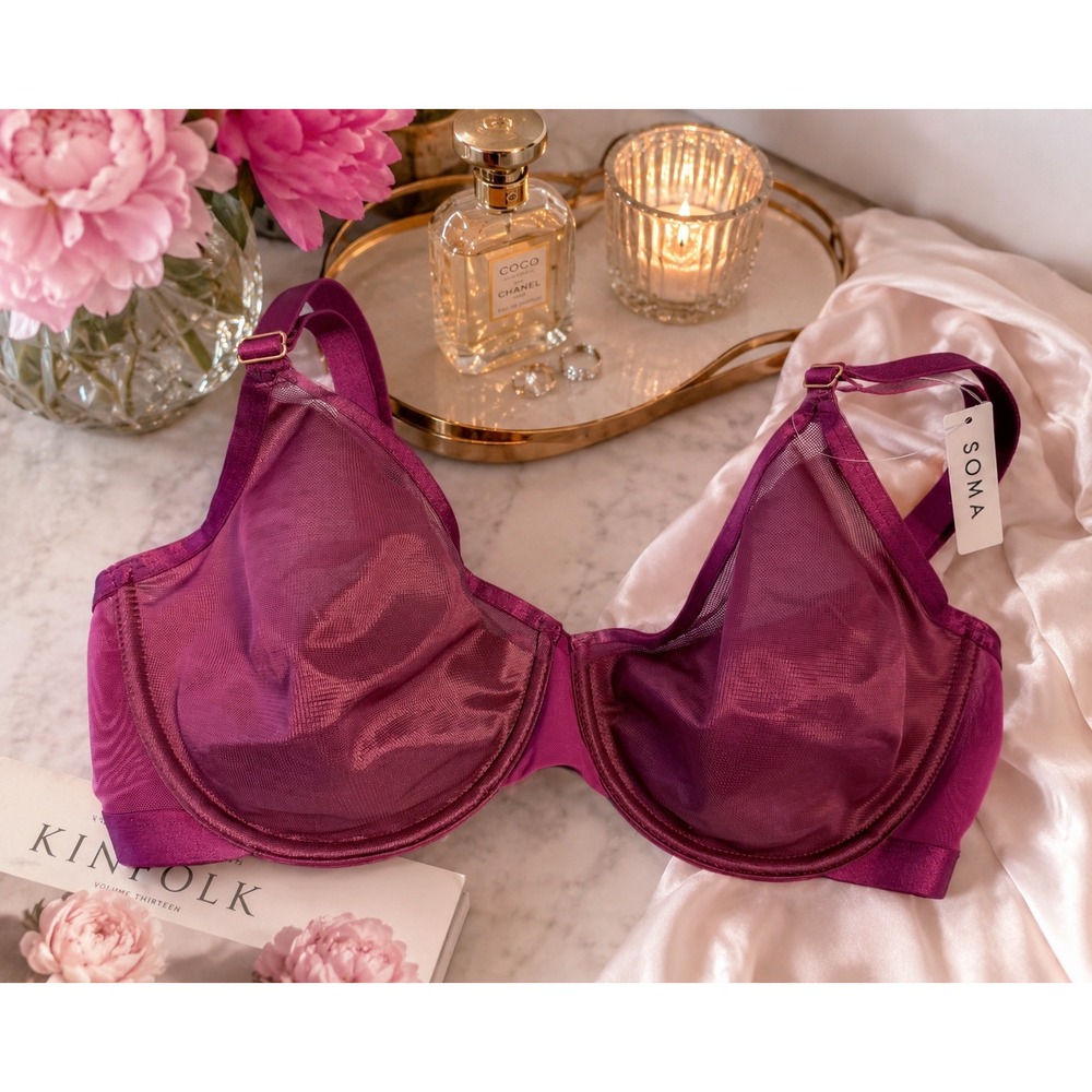 SOMA Unbelievable Lift Perfect Coverage Bra 36DD Magenta Orchid NWT Mesh
